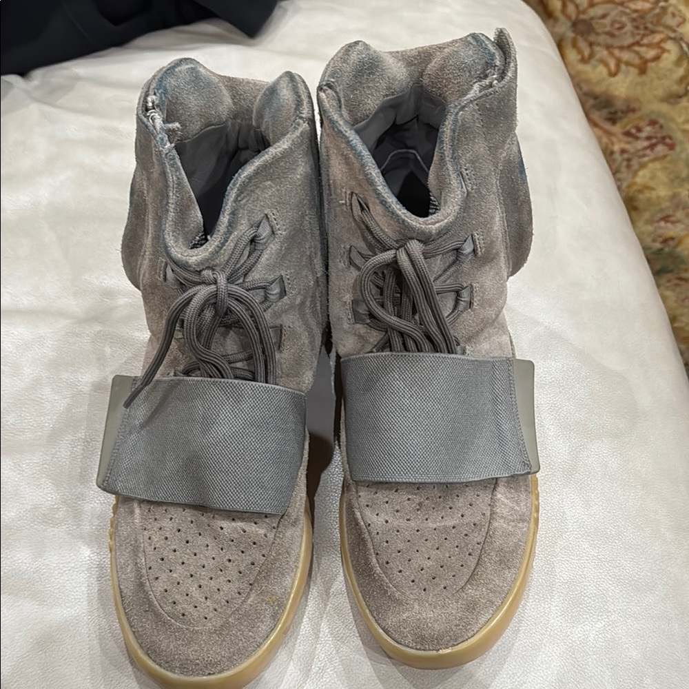 Yeezy Gray Suede High-Top Sneakers